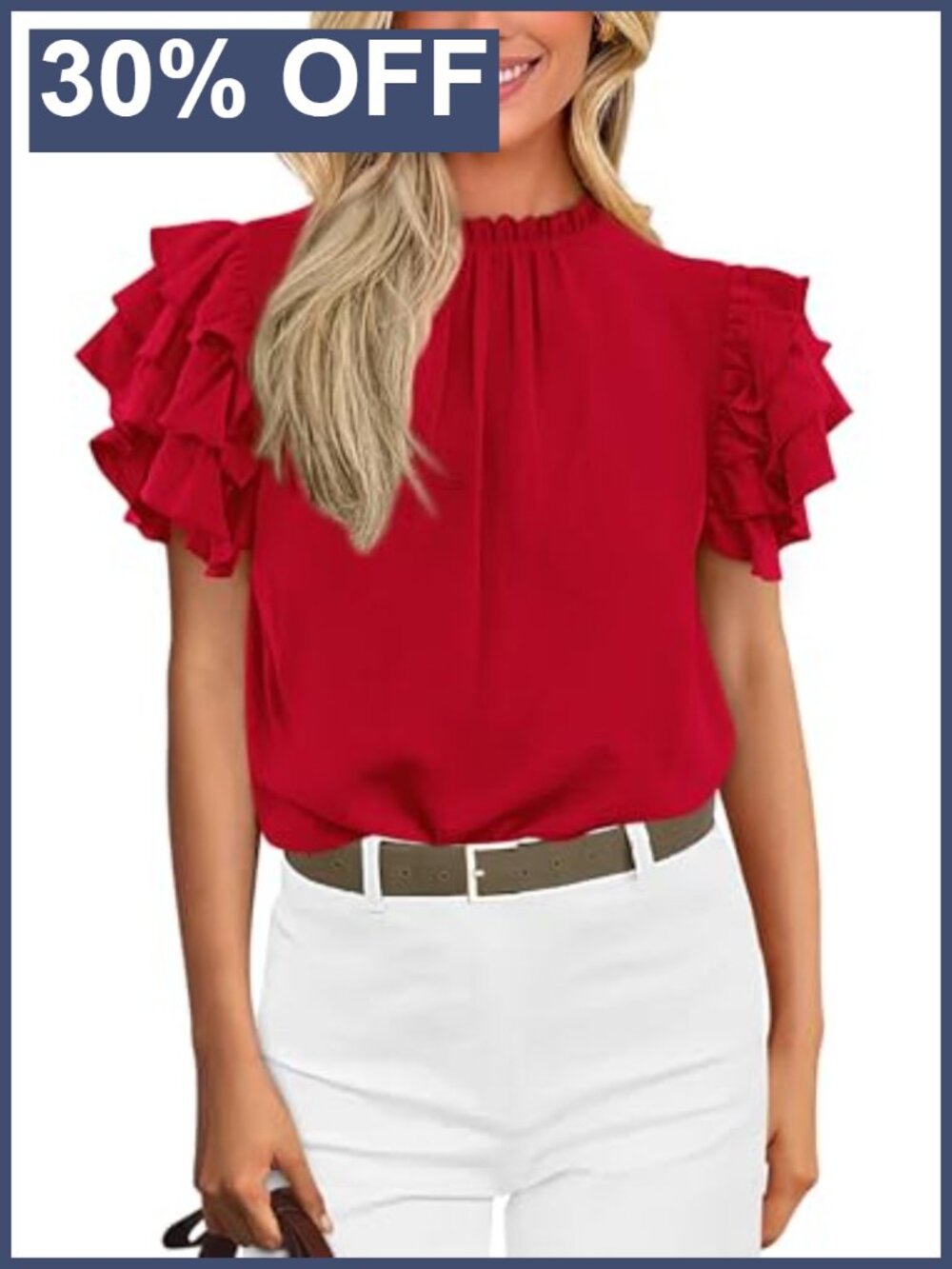 KIRUNDO Women's Ruffle Blouse Short Sleeve Mock Neck Business Casual Top